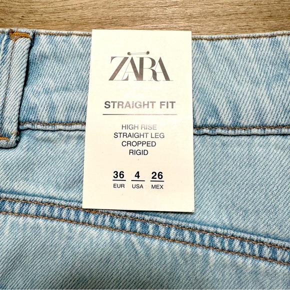 🆕 ZARA Straight Leg Button Fly High Rise Cropped Denim Jeans - Picture 7 of 7